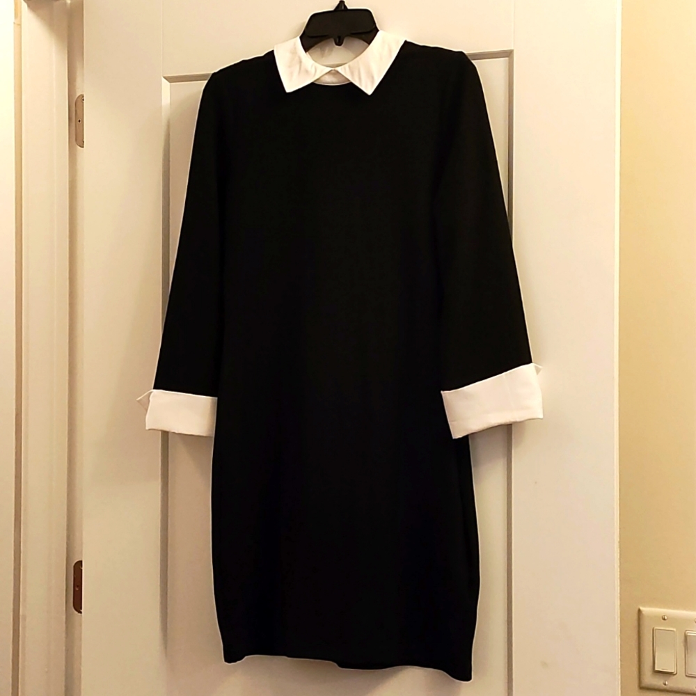 Black & White sweater Dress just add pearls and a red shoe and you'll be styling